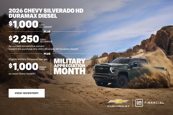 2026 Chevy Silverado HD Duramax Diesel. $1,000 Cash Allowance plus $2,250 Cash Allowance for curr...